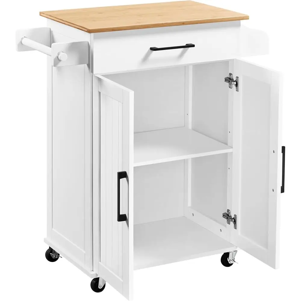 Kitchen Uncle - White Rolling Kitchen Cart with Storage