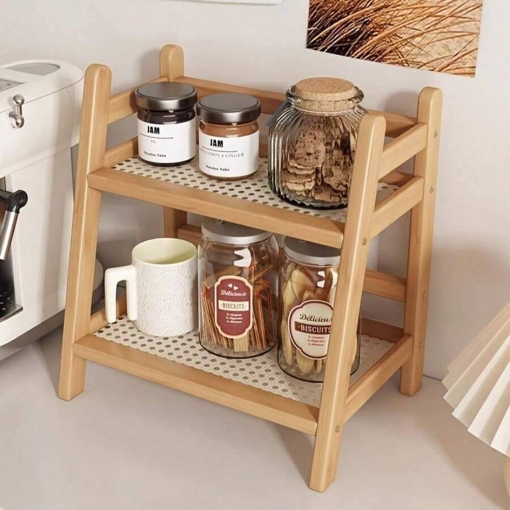 Kitchen Zo - 2-Tier Bamboo Countertop Storage Rack, Wooden