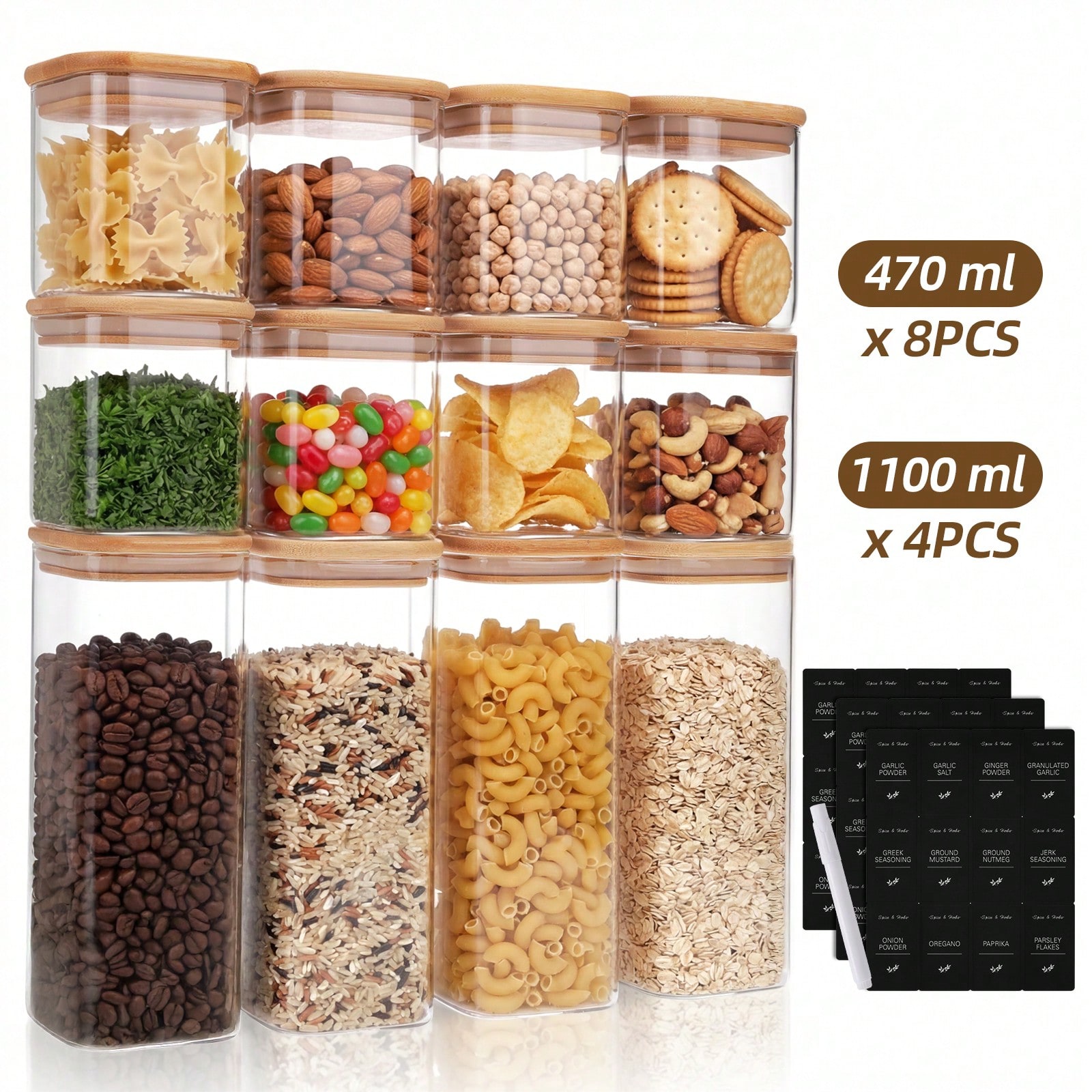 Kitchen Baking Canisters - Tomnk 12pcs Glass Food Storage Containers