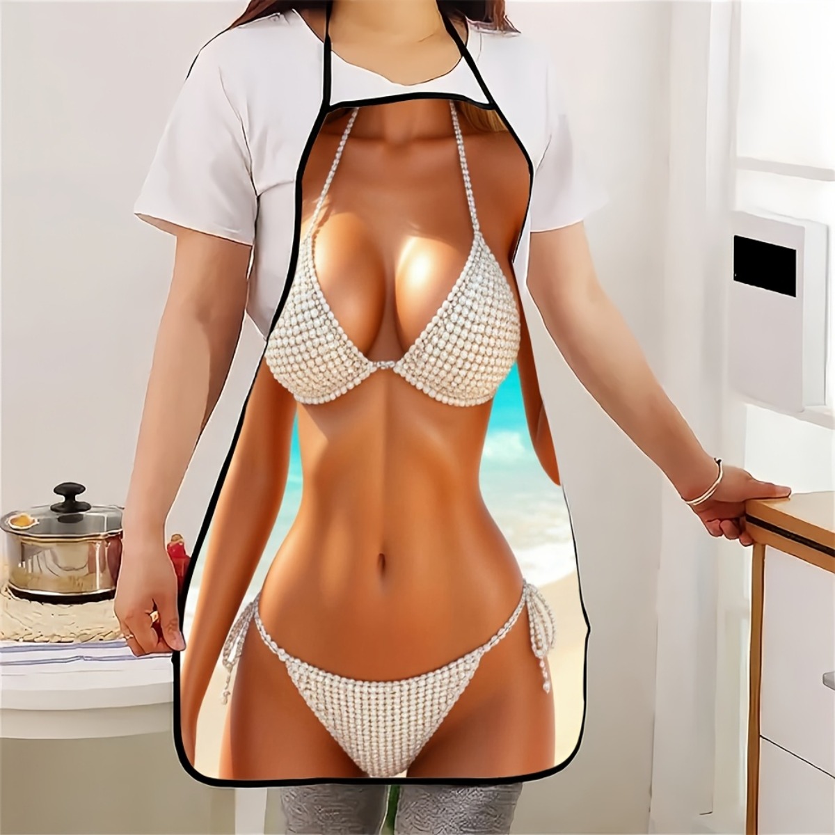 1pc Bikini Print Apron - Fashi - Baking Kitchen At Home 评论和价格
