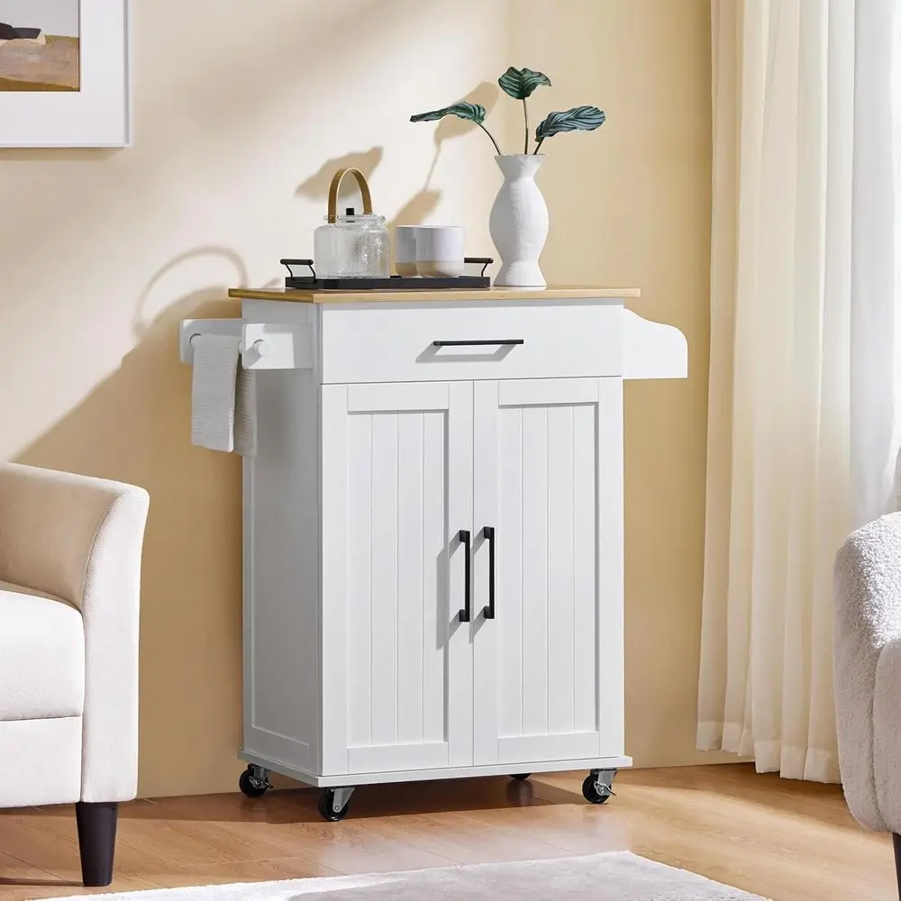 White Rolling Kitchen Cart wit - Kitchen Uncle 评论和价格