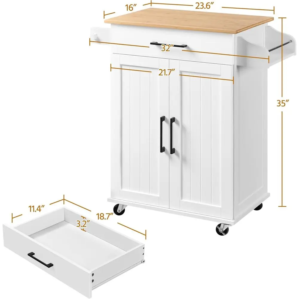 White Rolling Kitchen Cart wit - Kitchen Uncle 评论和价格