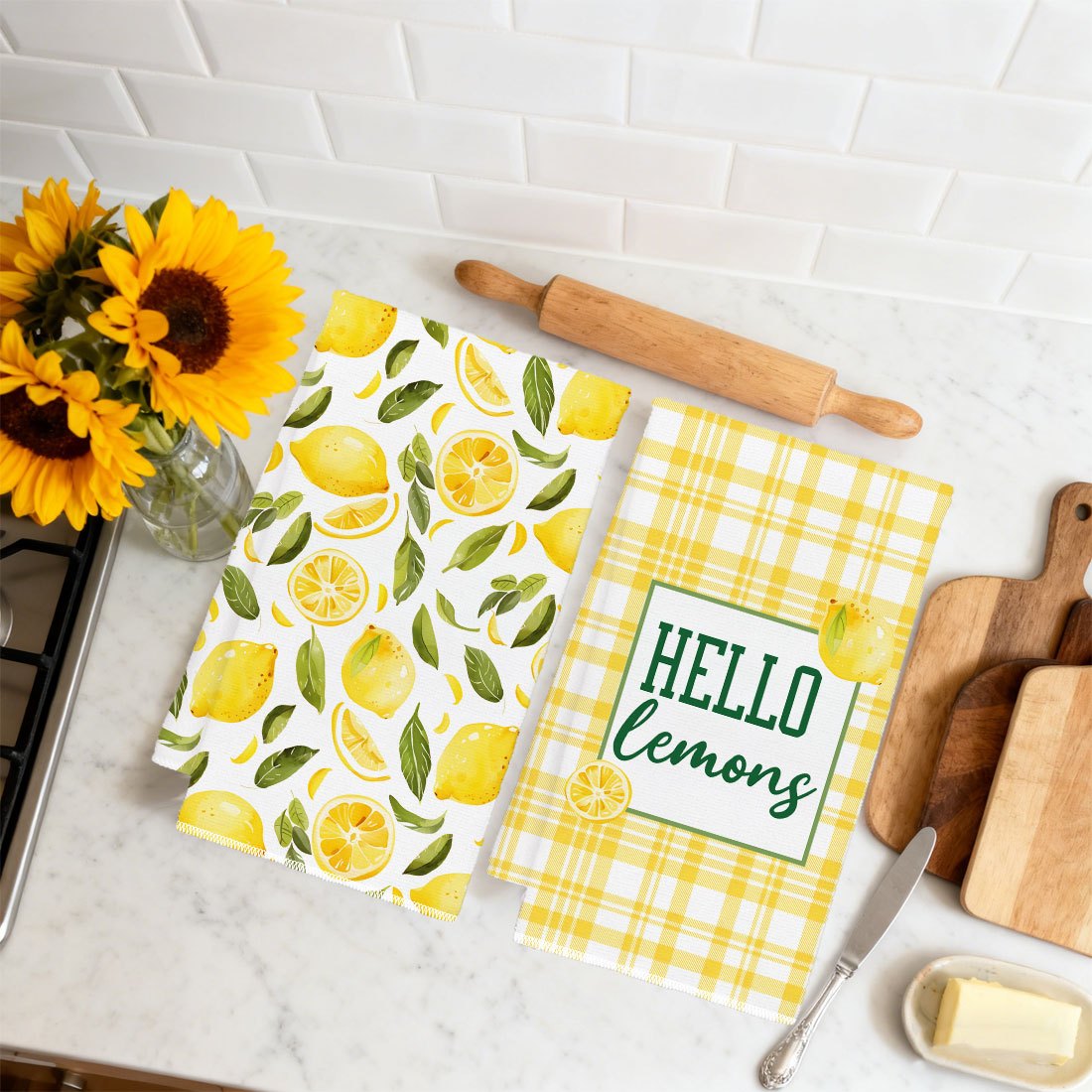 2Pcs, Yellow and White Checker - Kitchen Baking Necessities 评论和价格
