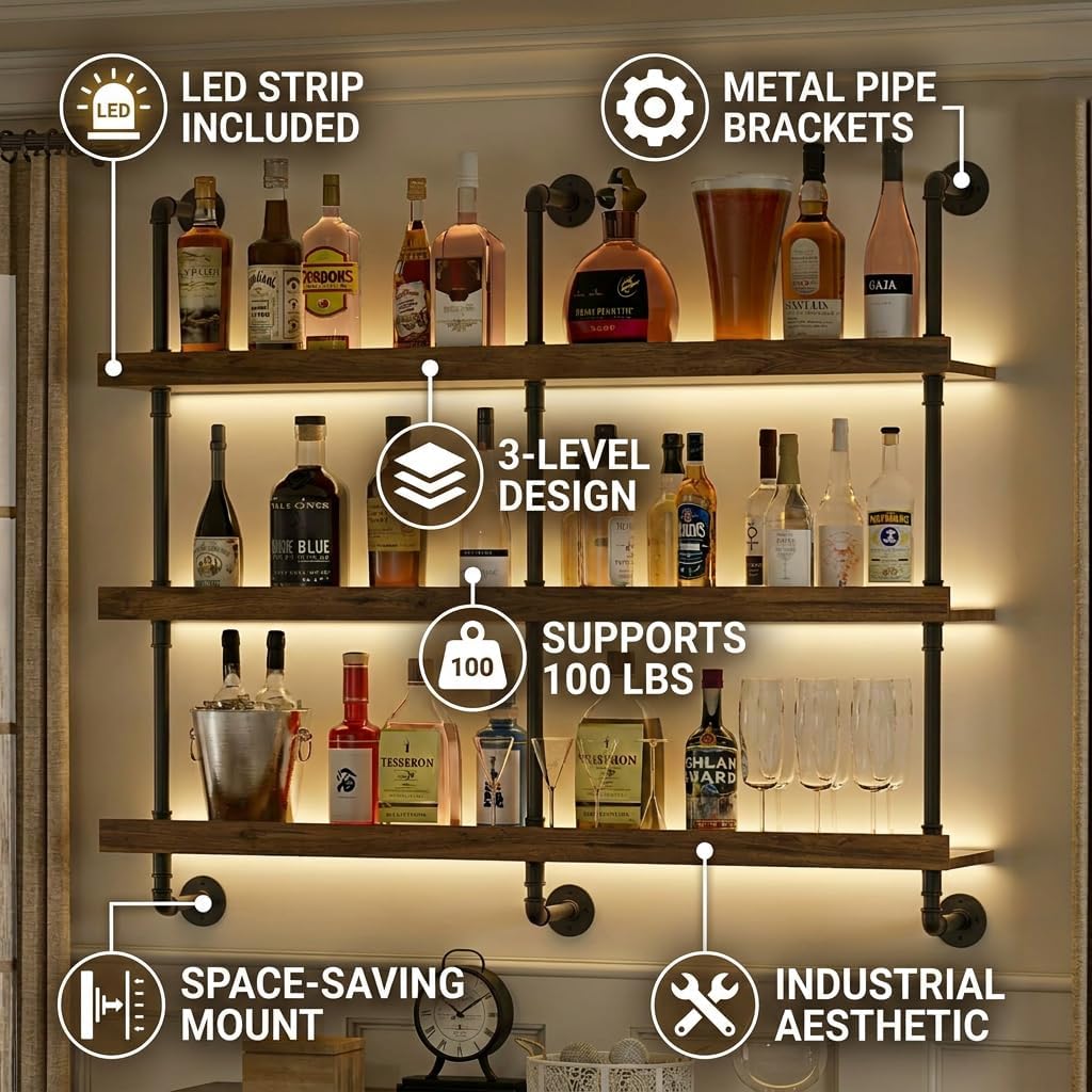 Wall Mounted Wine Rack With LE - Kitchen Zo 评论和价格
